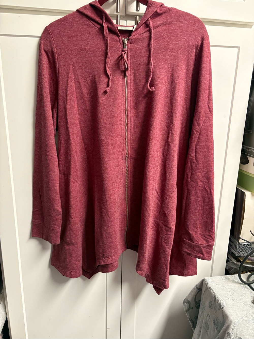 Logo Lightweight Hooded Zip Front Women's Top in Dusty Rose Sz Large